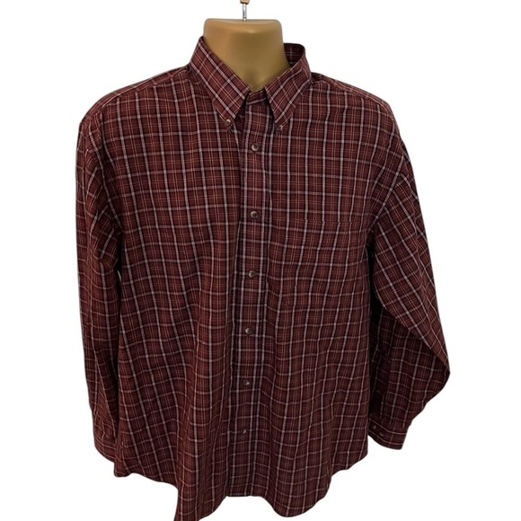 Vintage Y2K Arrow Plaid Button Down Shirt Wrinkle Free Maroon Combo M 15-15.5 - Picture 1 of 3
